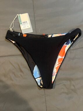 Maaji Black Bikini Bottom with Orange & Blue Floral Accents